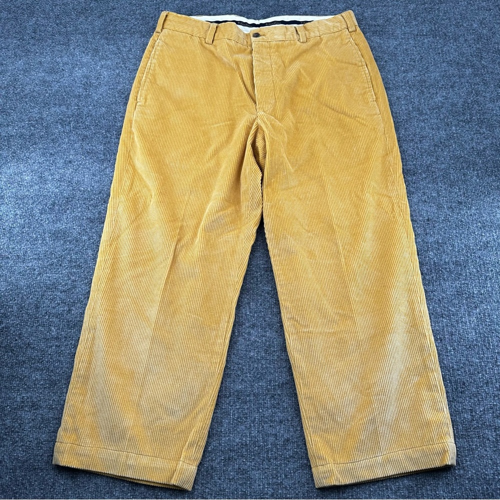 Brooks Brothers Hudson Pants Mens 35X25 HEMMED Yellow‎ Wide Wale Corduroy READ